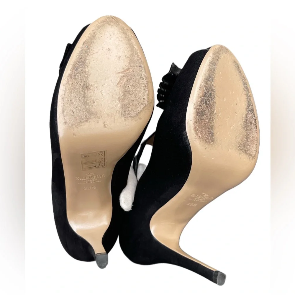 ❌SOLD❌Valentino Garavani Black Suede Peep-Toe Stiletto Platform Pumps - Picture 15 of 17